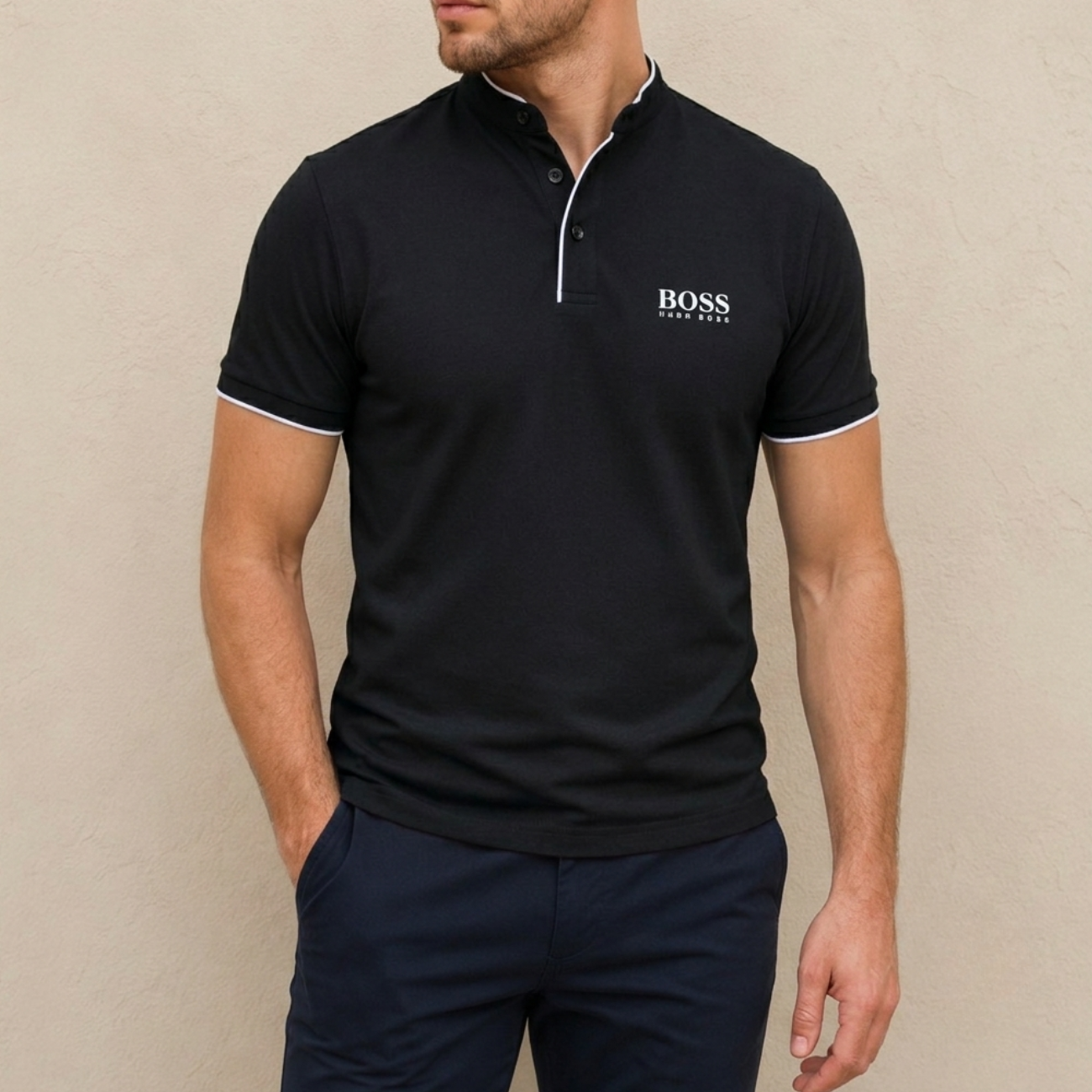 HB™ Premium Mandarin-Collar Polo Shirt