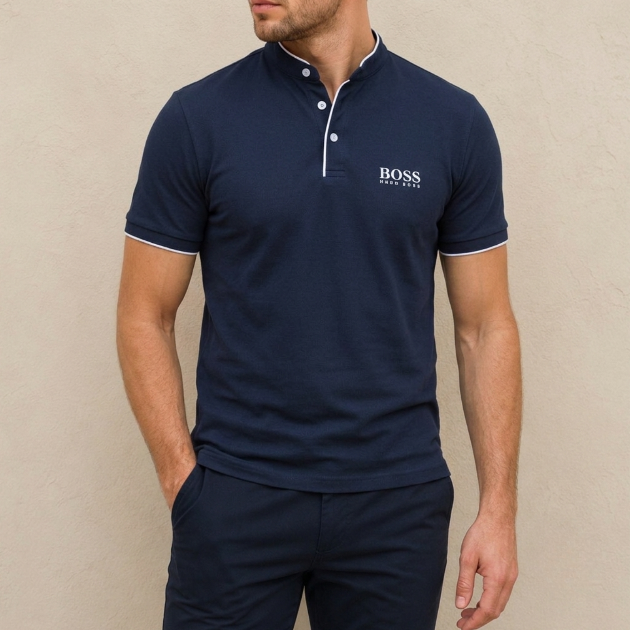 HB™ Premium Mandarin-Collar Polo Shirt