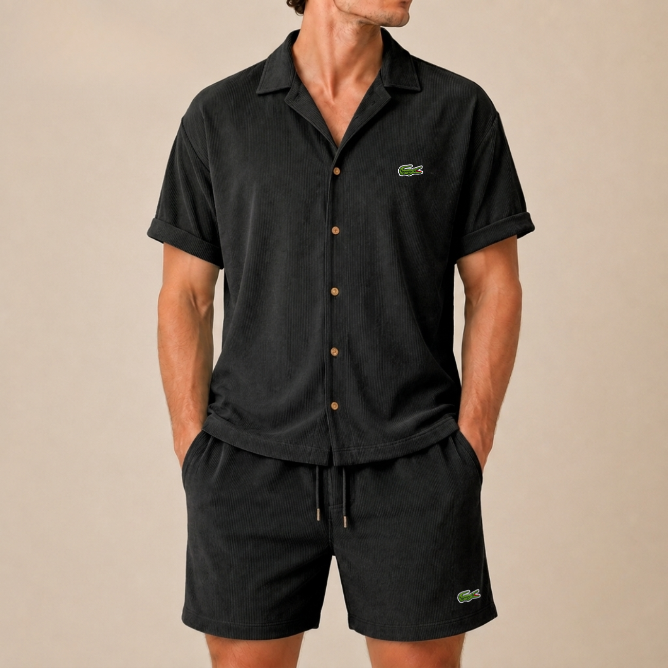 Completo Camicia e Pantaloncini in Velluto a Coste